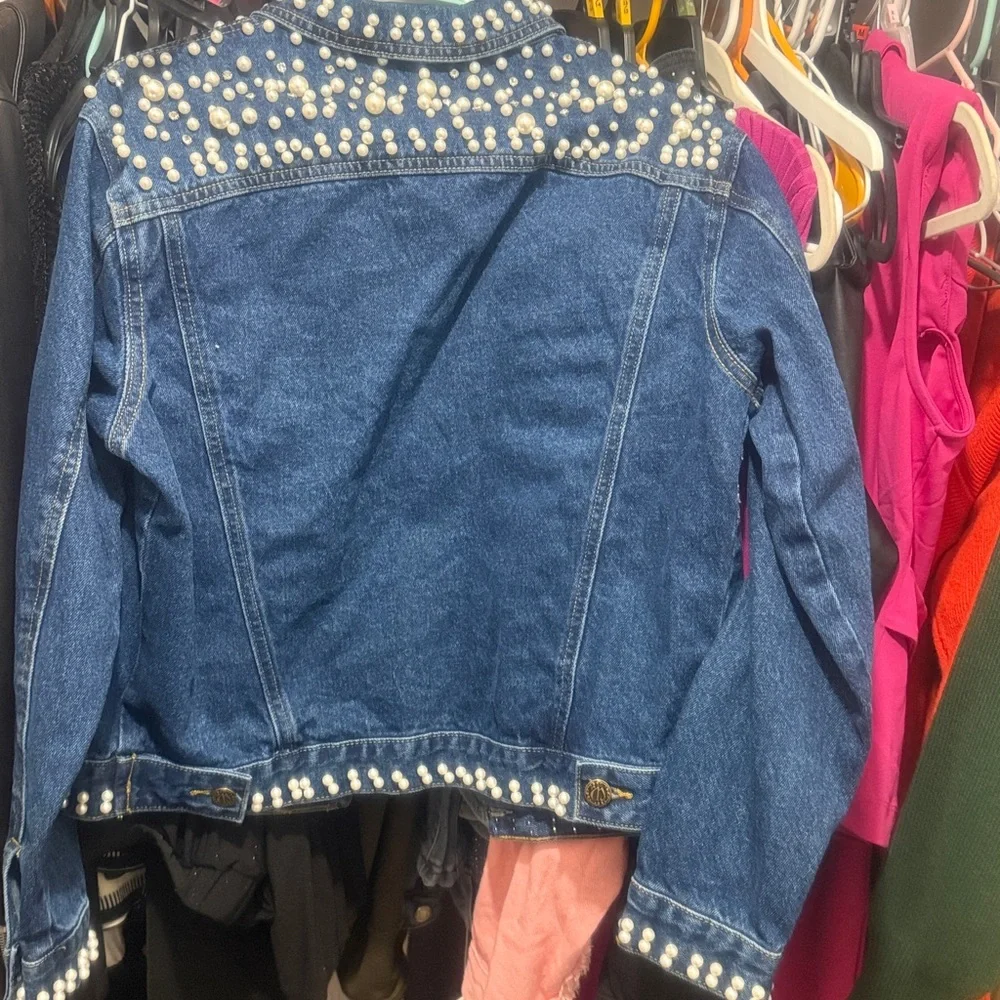 Pearl Embellished Denim Jacket - Picture 3 of 5
